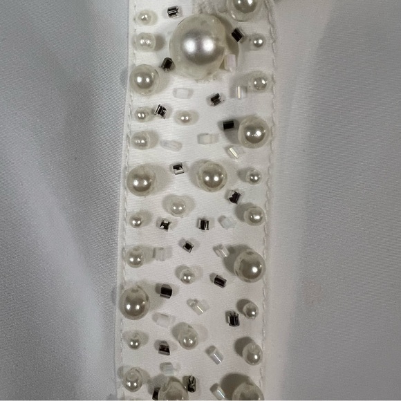Vintage White Pearl Embellished Collar Sheer Long Sleeve Button Up Size Medium - Picture 5 of 16